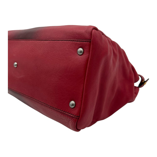 Peekaboo Top Handle Bag Red in Calfskin, Silver hardware