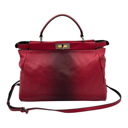 Peekaboo Top Handle Bag Red in Calfskin, Silver hardware