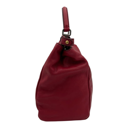 Peekaboo Top Handle Bag Red in Calfskin, Silver hardware