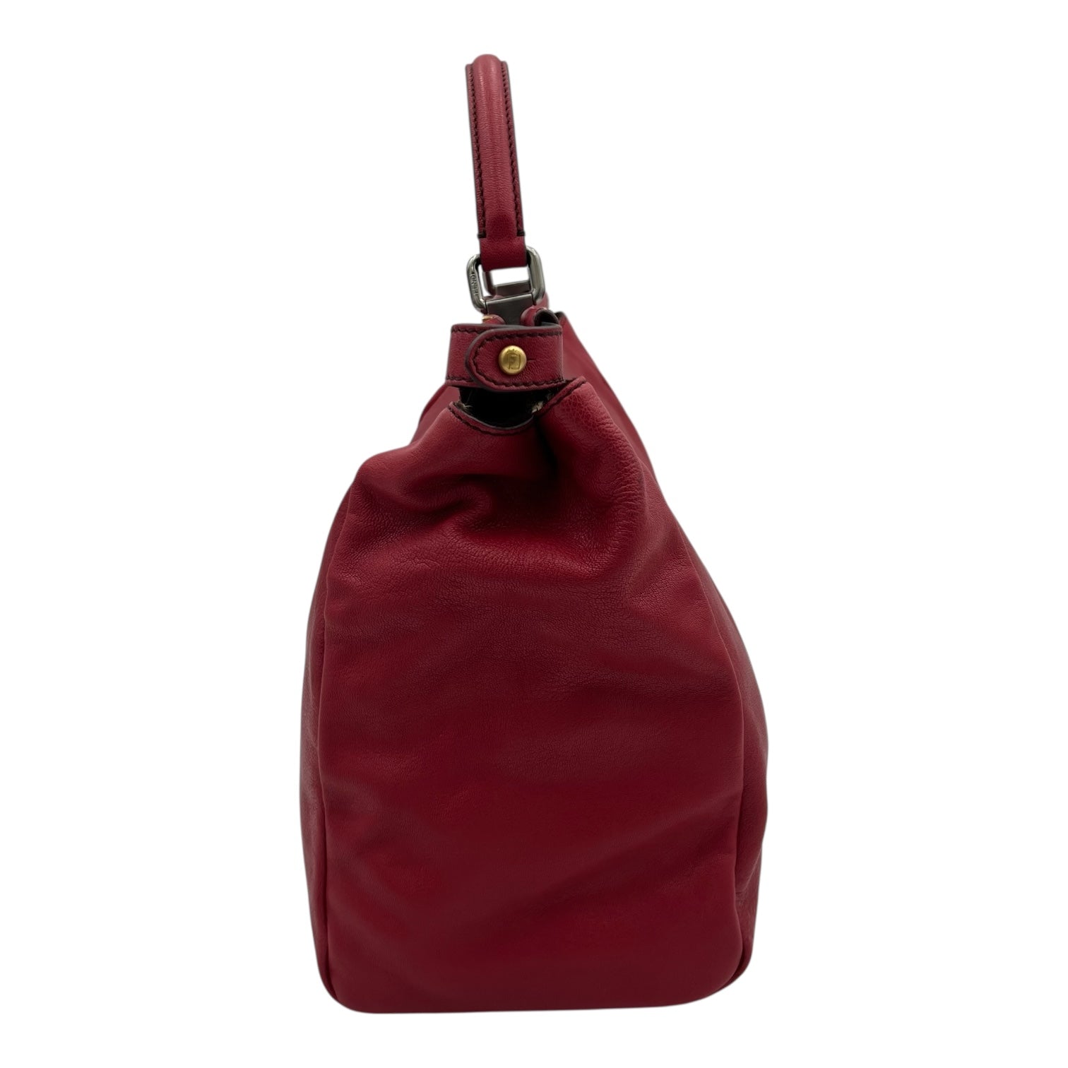 Peekaboo Top Handle Bag Red in Calfskin, Silver hardware