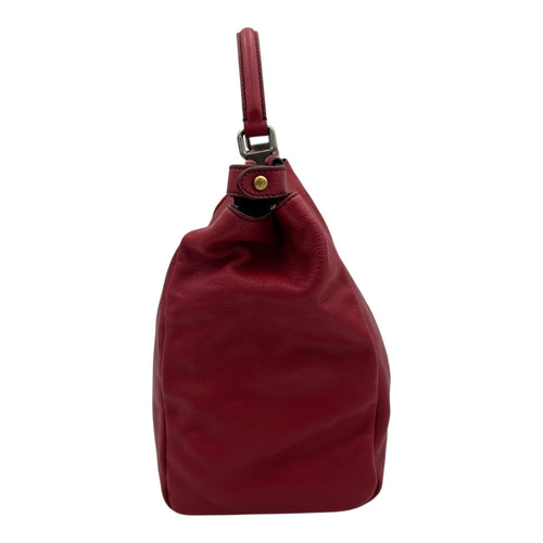 Peekaboo Top Handle Bag Red in Calfskin, Silver hardware