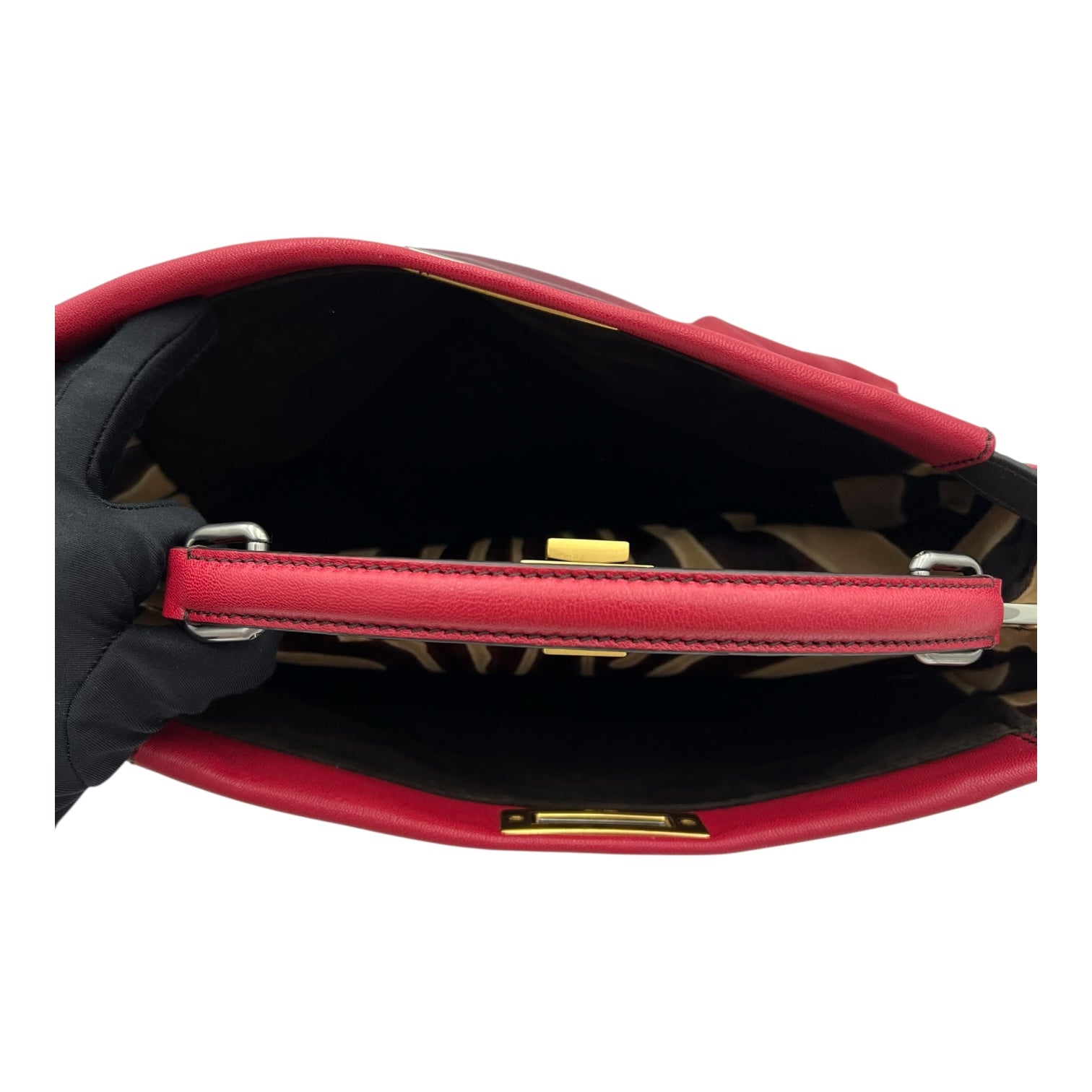 Peekaboo Top Handle Bag Red in Calfskin, Silver hardware