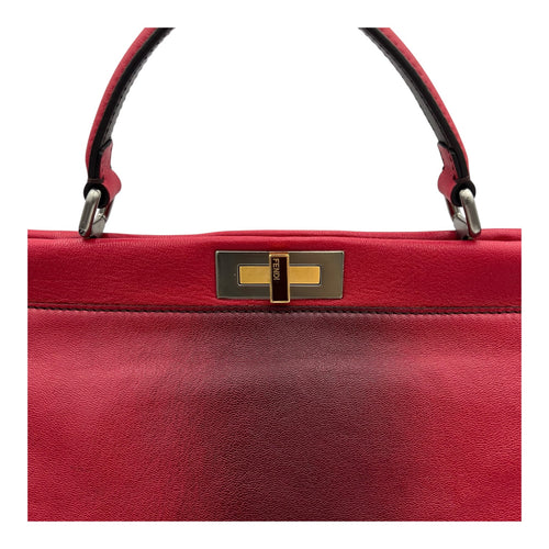 Peekaboo Top Handle Bag Red in Calfskin, Silver hardware