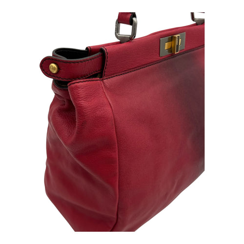 Peekaboo Top Handle Bag Red in Calfskin, Silver hardware