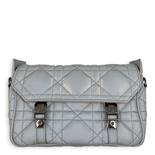Cannage Messenger Grey in Fabric, Silver hardware