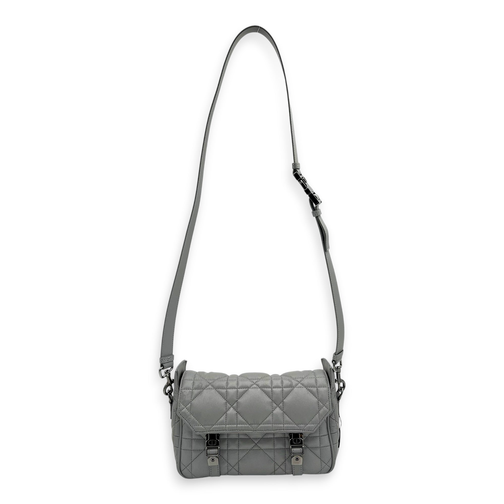 Cannage Messenger Grey in Fabric, Silver hardware