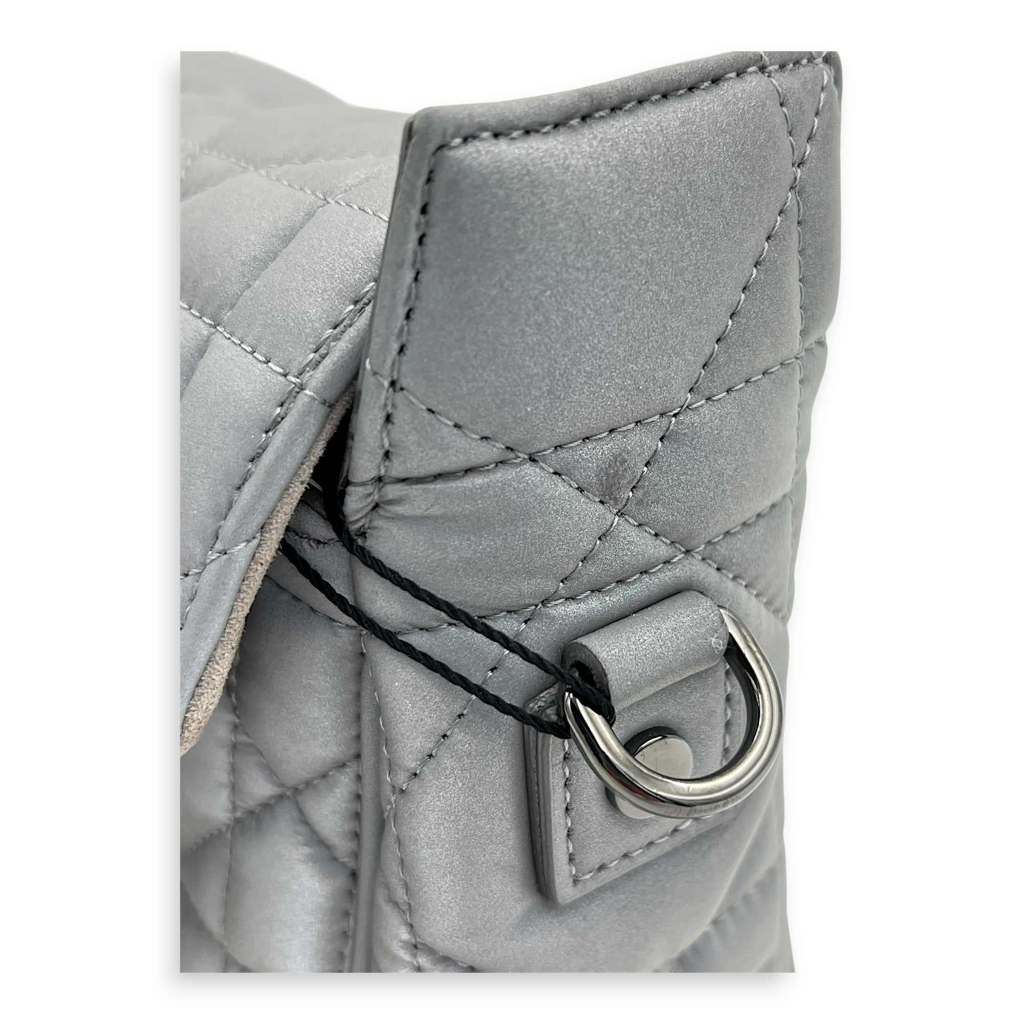 Cannage Messenger Grey in Fabric, Silver hardware