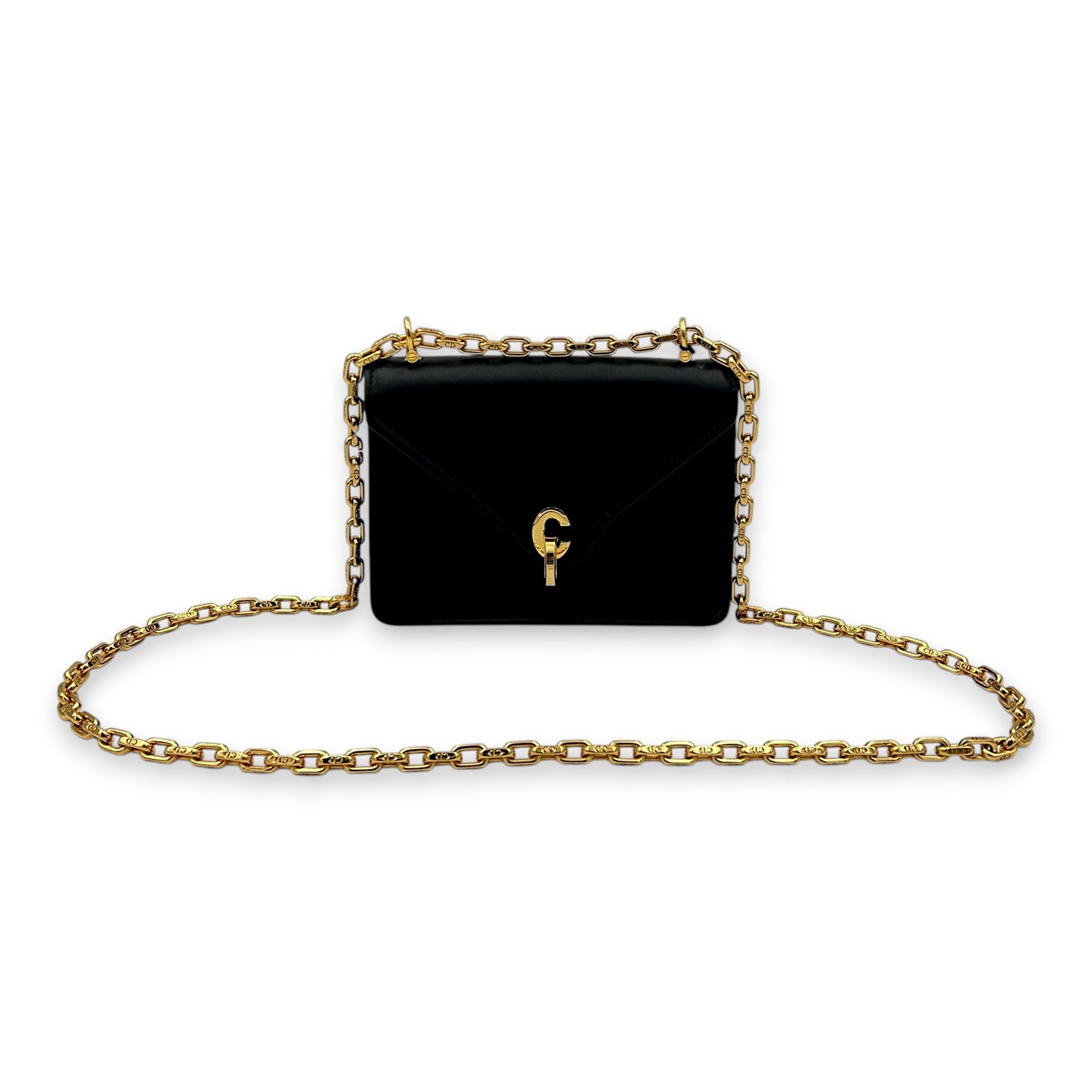 Cest Dior Crossbody Bag Black in Calfskin, Gold hardware