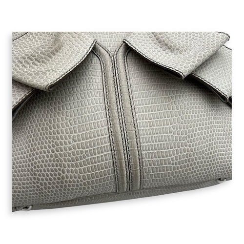 Sac Y-Bow Shoulder Bag White in Embossed Calfskin, Silver hardware