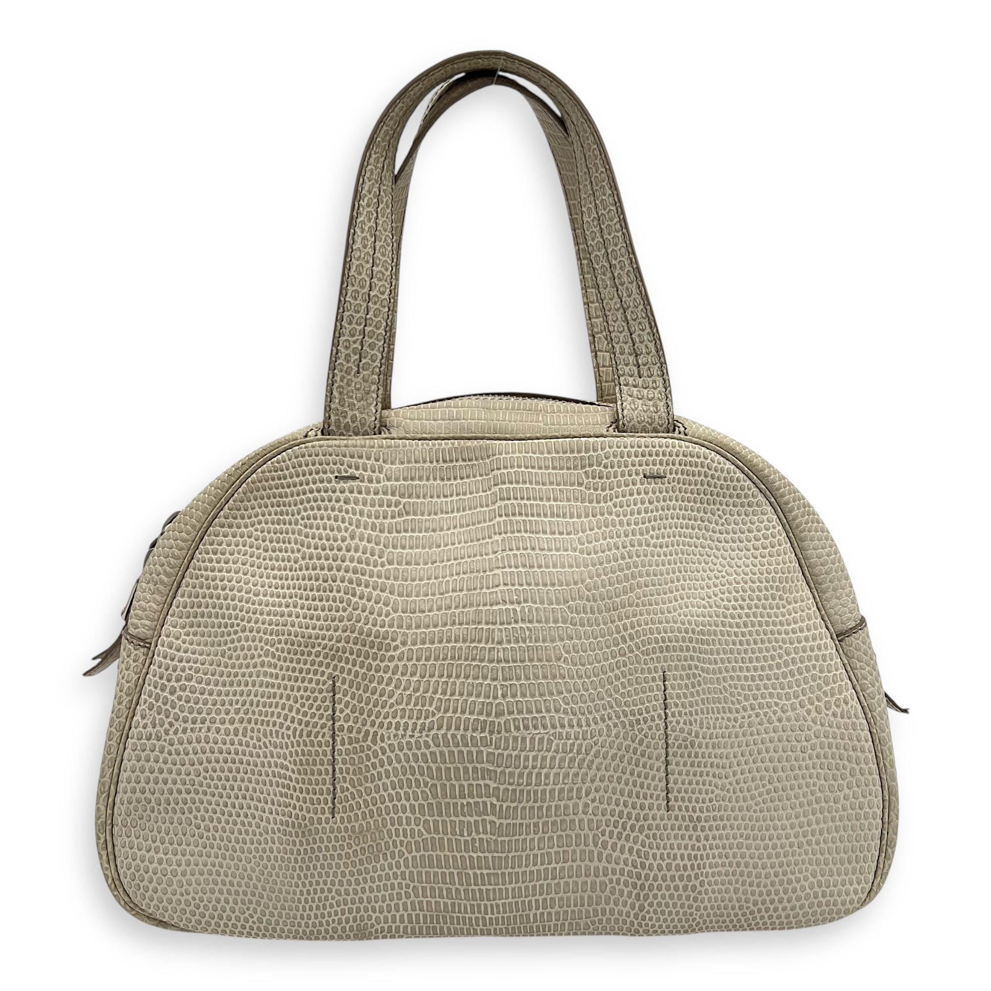 Sac Y-Bow Shoulder Bag White in Embossed Calfskin, Silver hardware