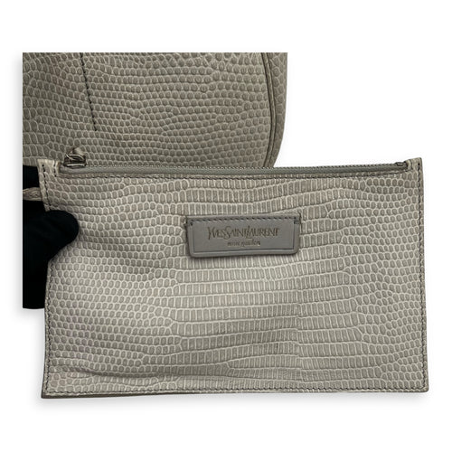 Sac Y-Bow Shoulder Bag White in Embossed Calfskin, Silver hardware