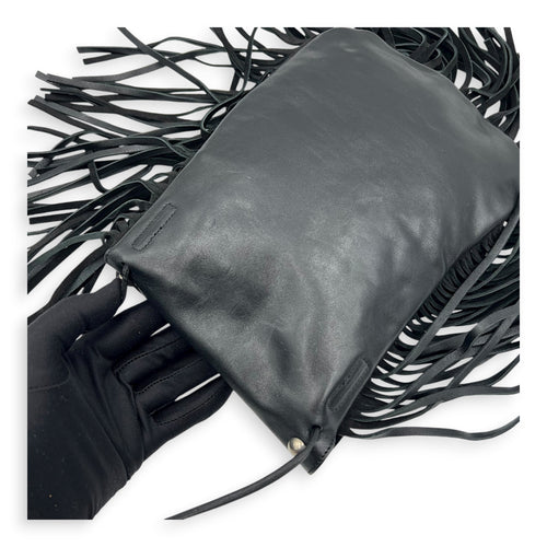 Anita Shoulder Bag Black in Suede Leather, Silver hardware