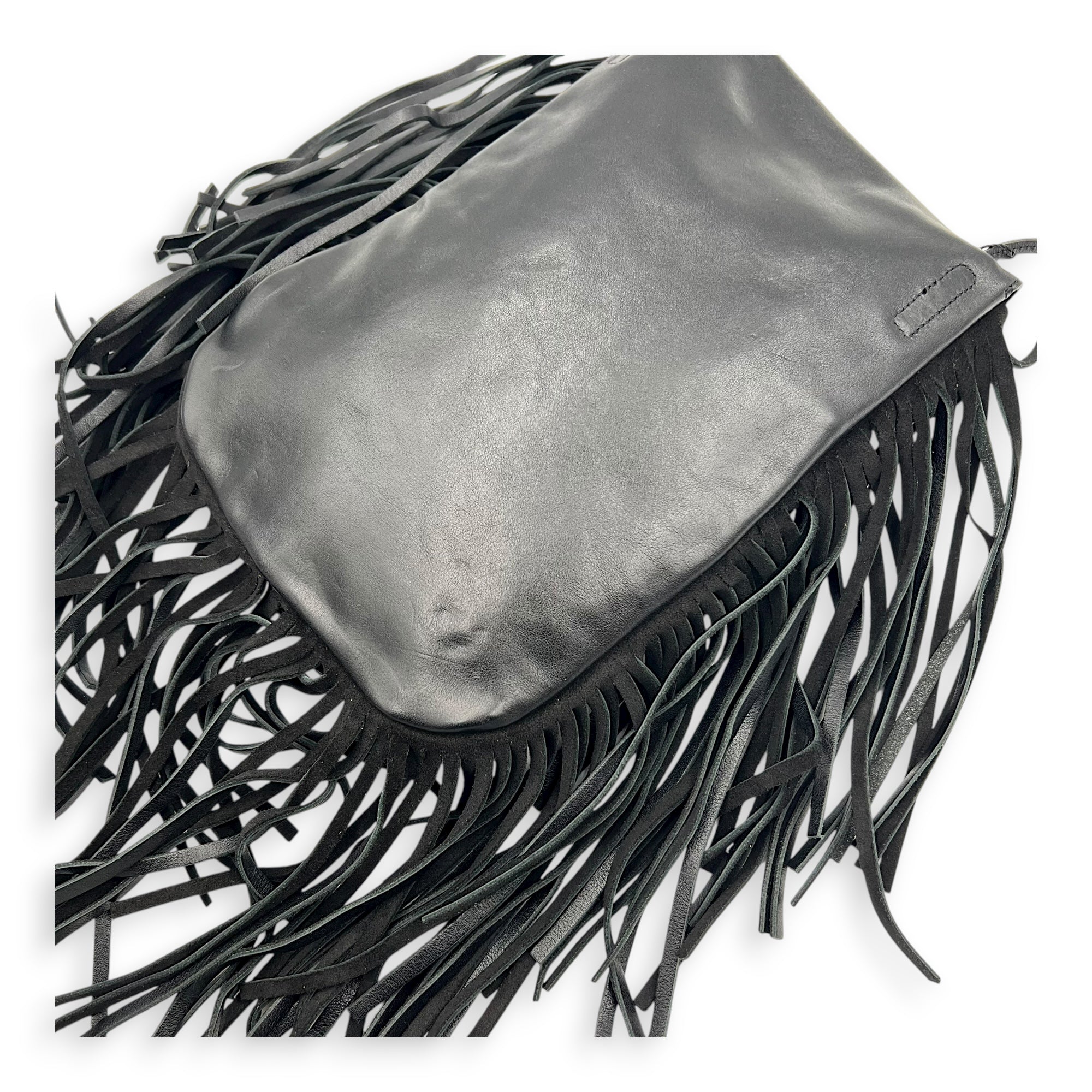 Anita Shoulder Bag Black in Suede Leather, Silver hardware