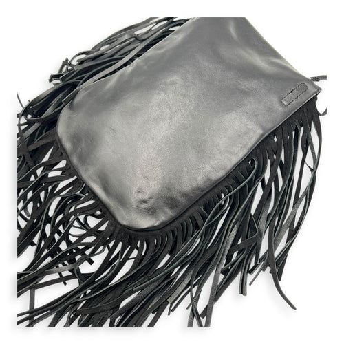 Anita Shoulder Bag Black in Suede Leather, Silver hardware