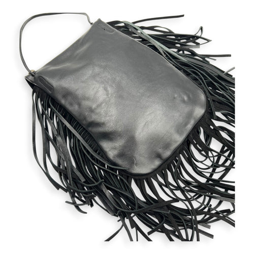 Anita Shoulder Bag Black in Suede Leather, Silver hardware