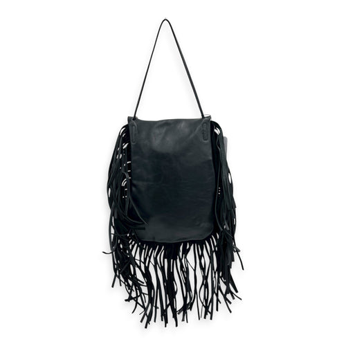 Anita Shoulder Bag Black in Suede Leather, Silver hardware
