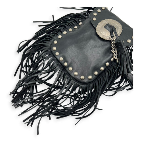 Anita Shoulder Bag Black in Suede Leather, Silver hardware