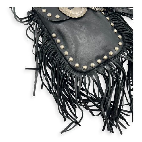 Anita Shoulder Bag Black in Suede Leather, Silver hardware