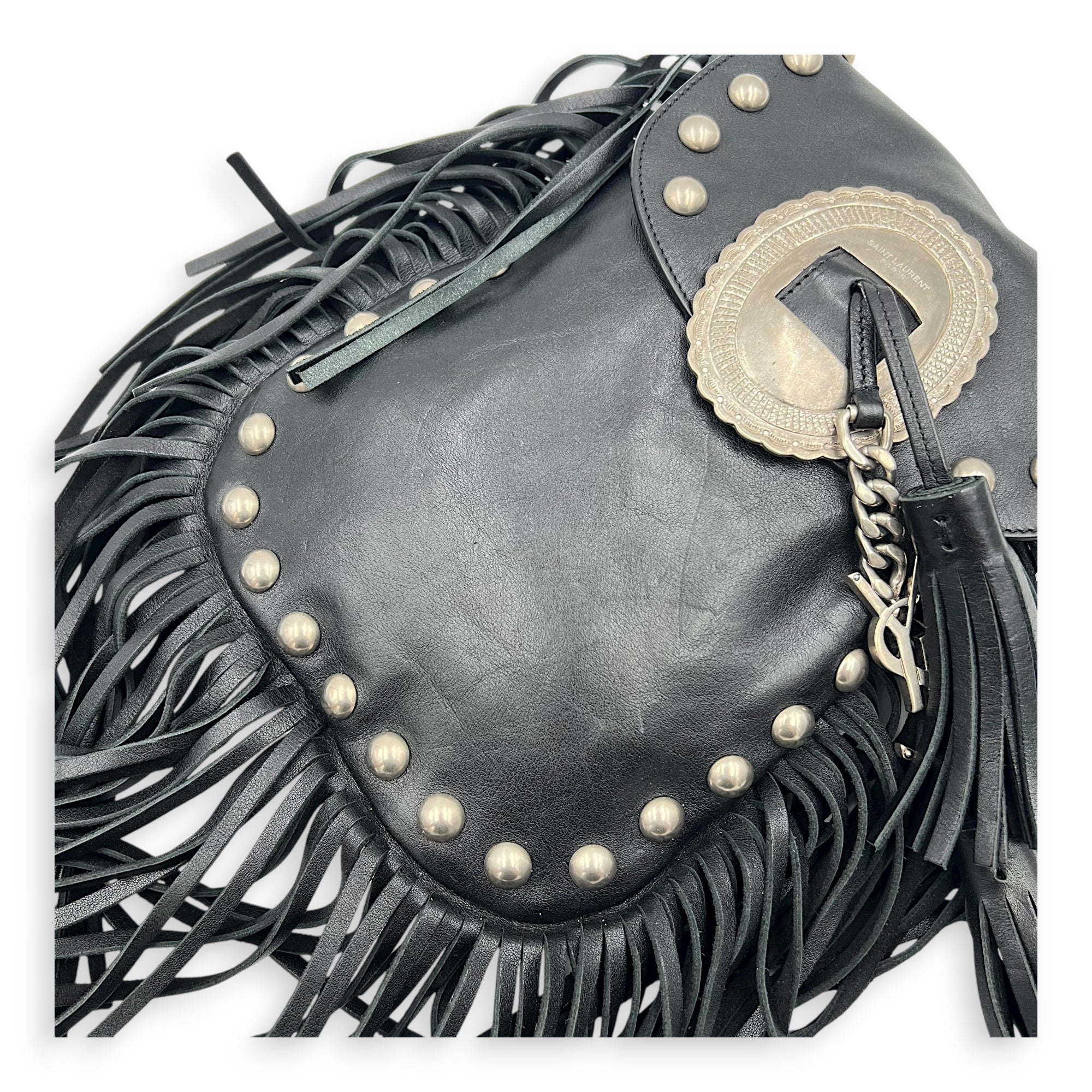 Anita Shoulder Bag Black in Suede Leather, Silver hardware
