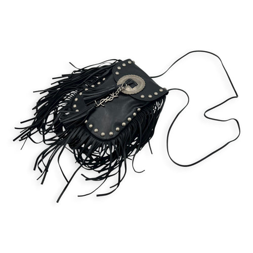 Anita Shoulder Bag Black in Suede Leather, Silver hardware