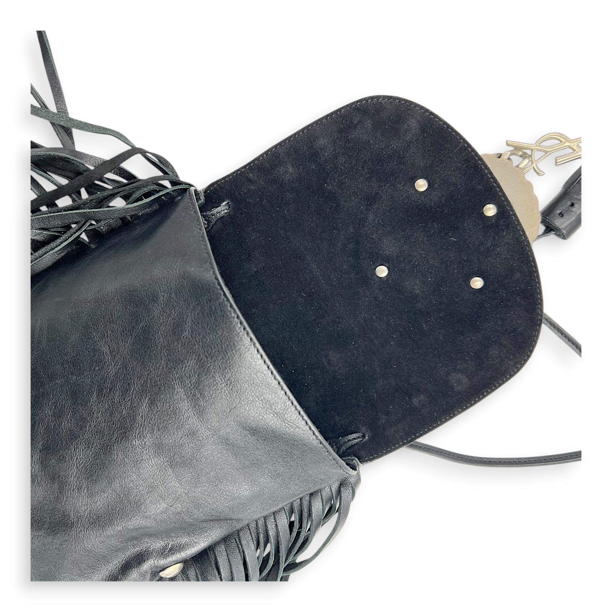 Anita Shoulder Bag Black in Suede Leather, Silver hardware