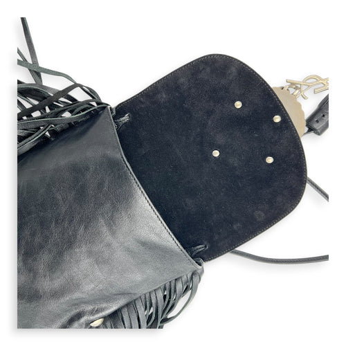 Anita Shoulder Bag Black in Suede Leather, Silver hardware