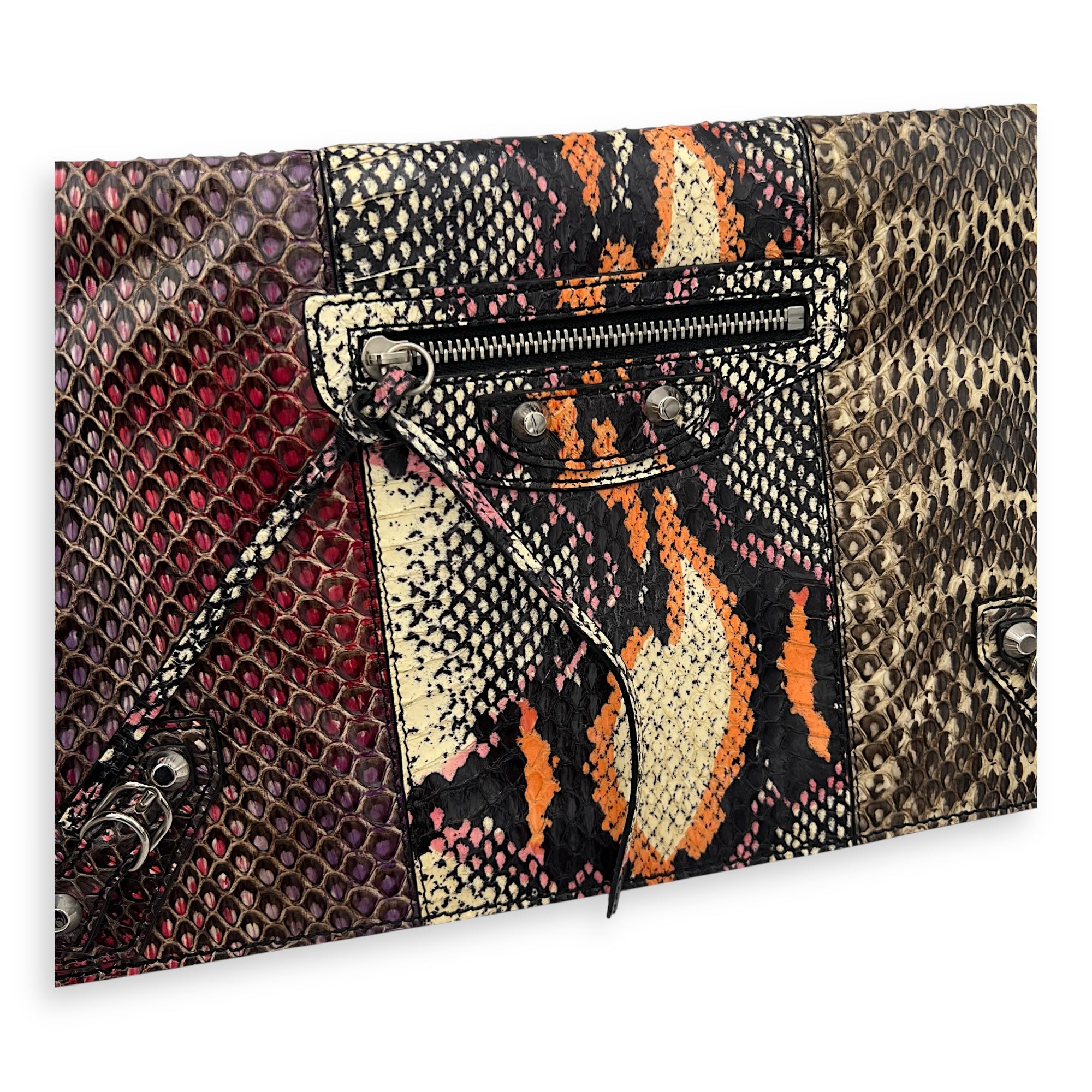 Motorcycle  Clutch Multi-colour in Python Leather, Silver hardware