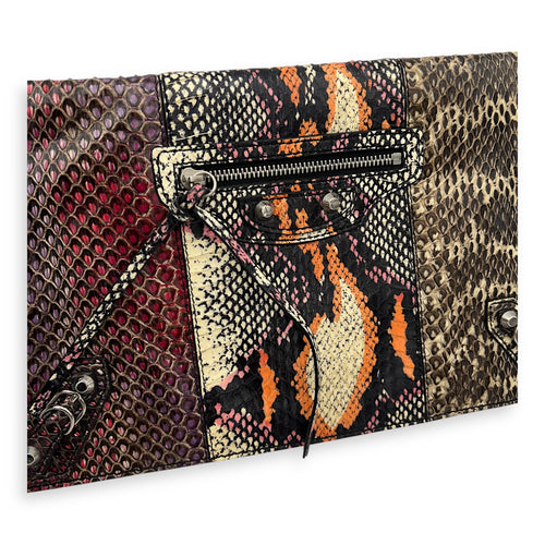 Motorcycle  Clutch Multi-colour in Python Leather, Silver hardware