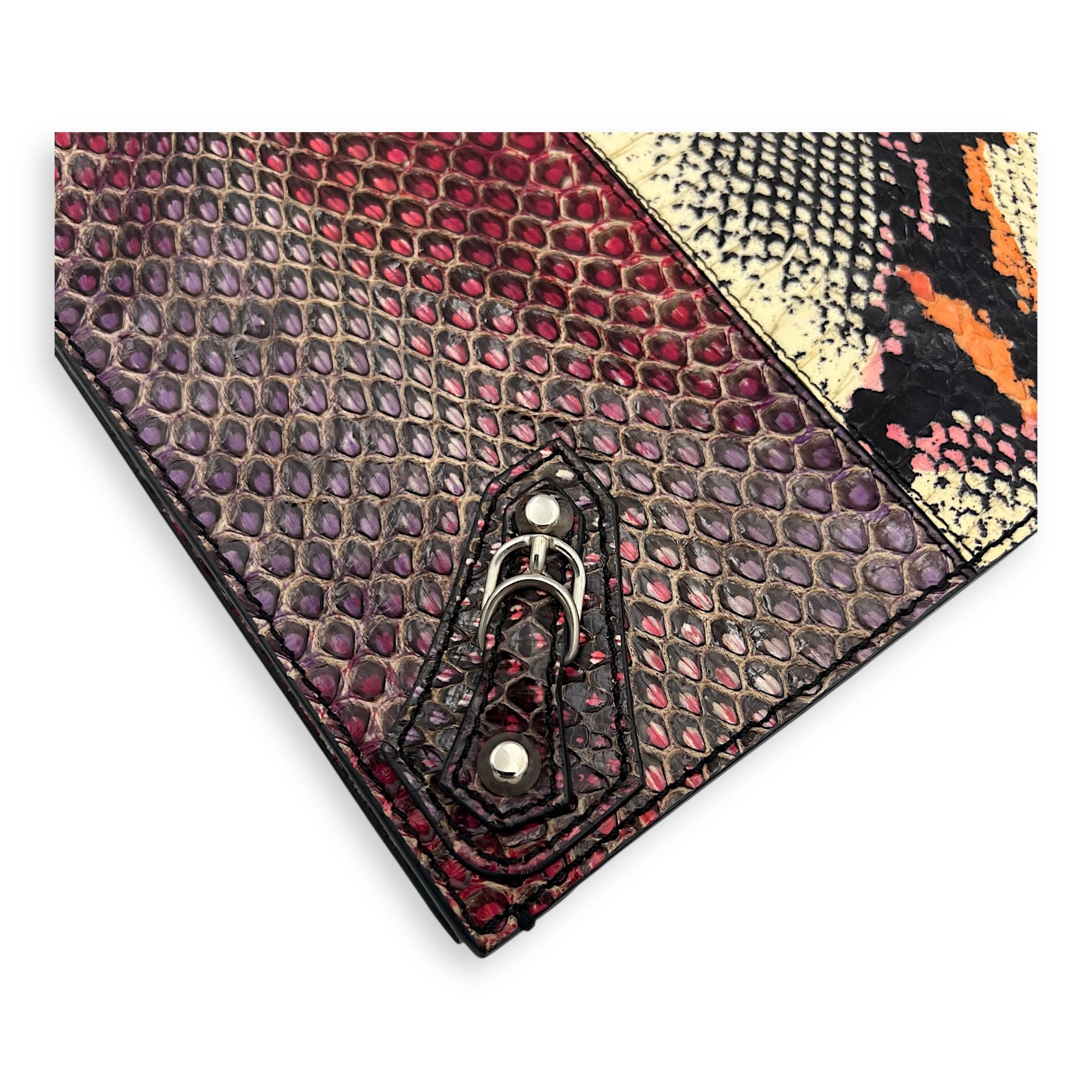 Motorcycle  Clutch Multi-colour in Python Leather, Silver hardware