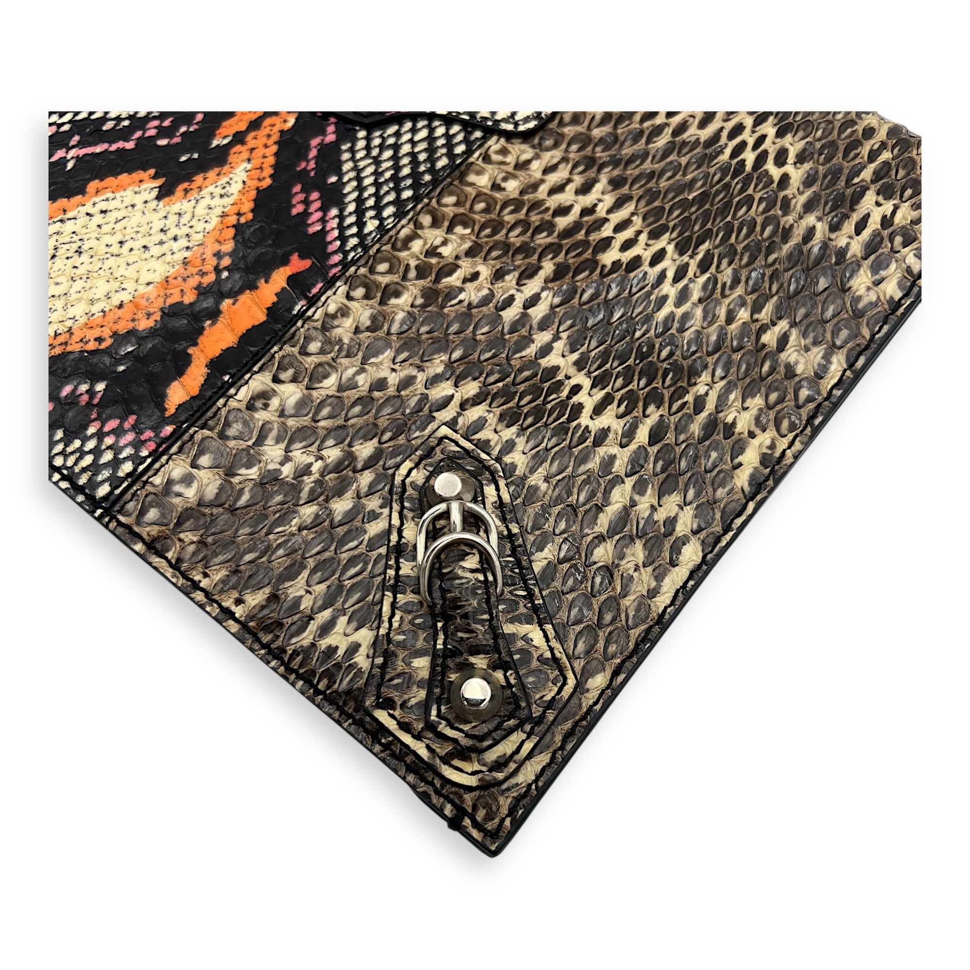 Motorcycle  Clutch Multi-colour in Python Leather, Silver hardware