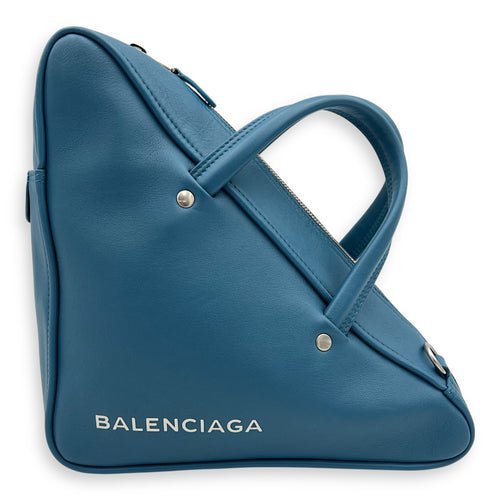 Triangle Top Handle Bag Blue in Calfskin, Silver hardware