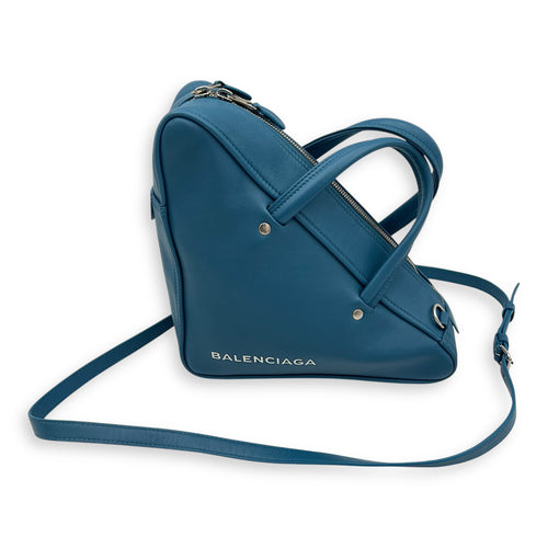 Triangle Top Handle Bag Blue in Calfskin, Silver hardware