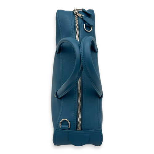 Triangle Top Handle Bag Blue in Calfskin, Silver hardware