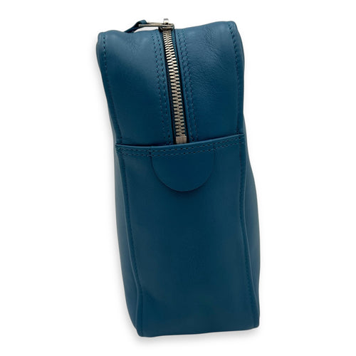 Triangle Top Handle Bag Blue in Calfskin, Silver hardware