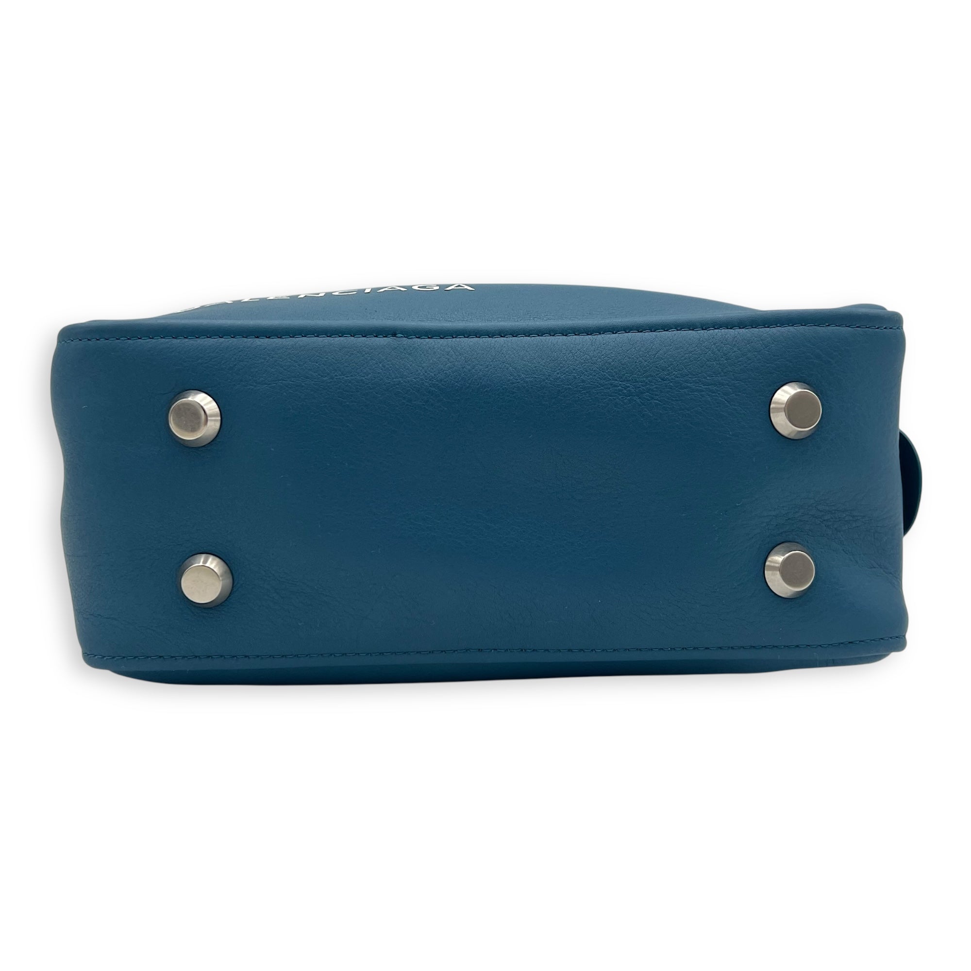 Triangle Top Handle Bag Blue in Calfskin, Silver hardware