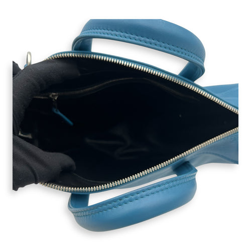 Triangle Top Handle Bag Blue in Calfskin, Silver hardware