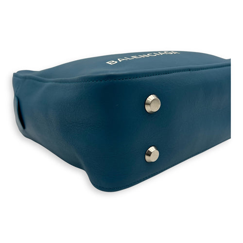 Triangle Top Handle Bag Blue in Calfskin, Silver hardware
