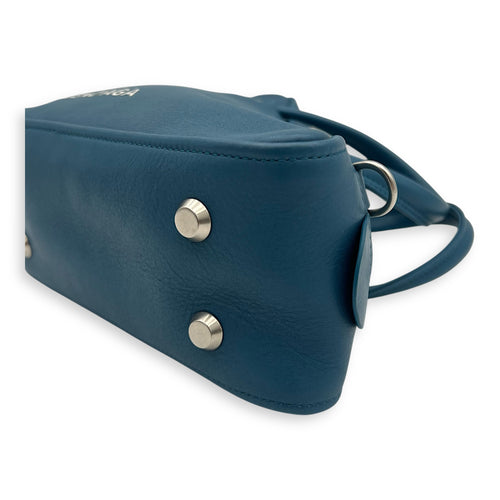 Triangle Top Handle Bag Blue in Calfskin, Silver hardware