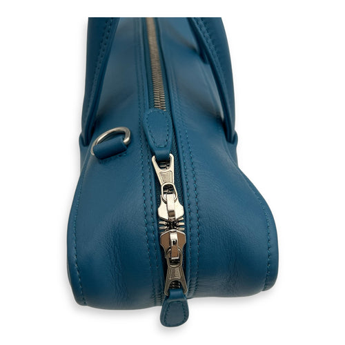 Triangle Top Handle Bag Blue in Calfskin, Silver hardware