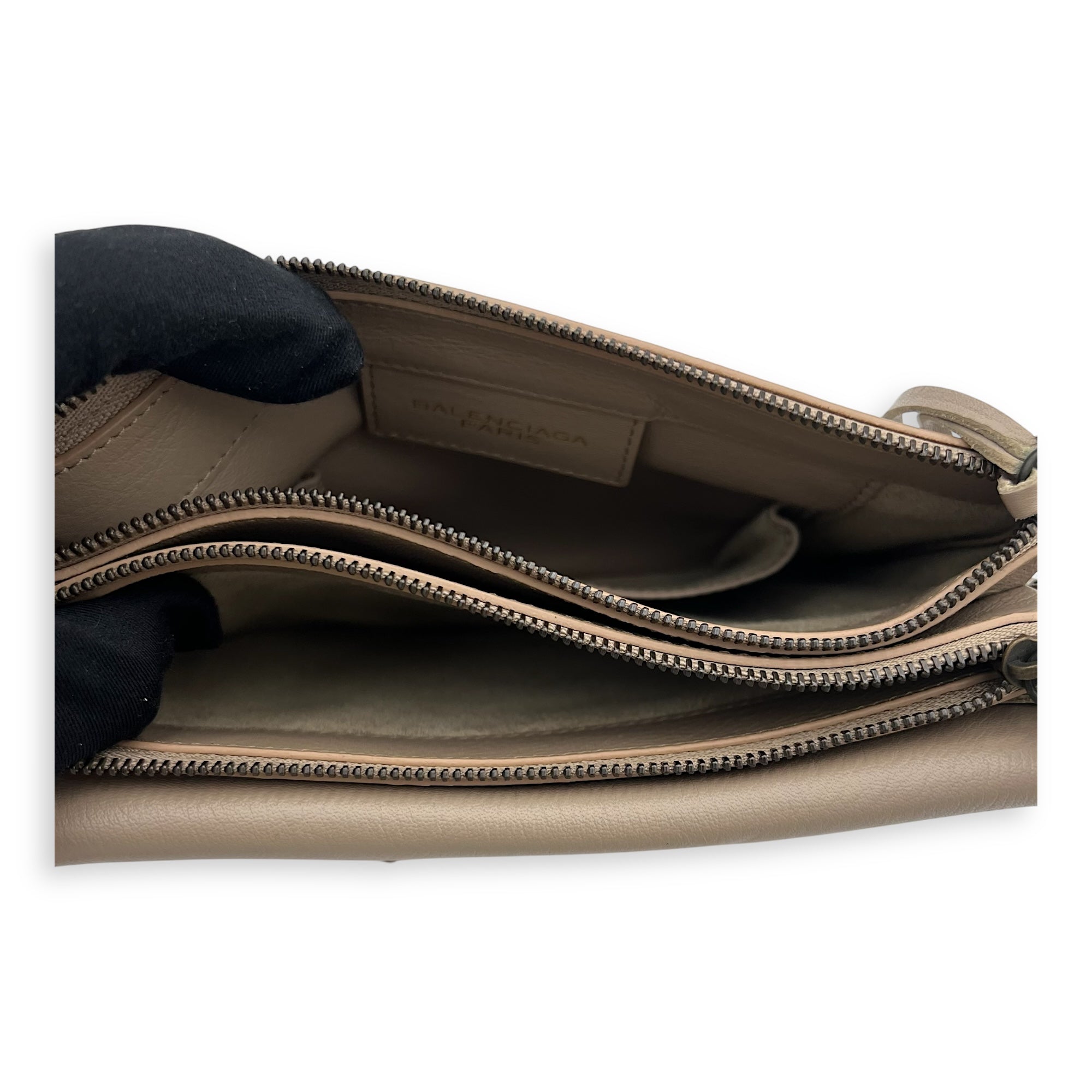 Papier Triple  Crossbody Bag Beige in Calfskin, Ruthenium hardware