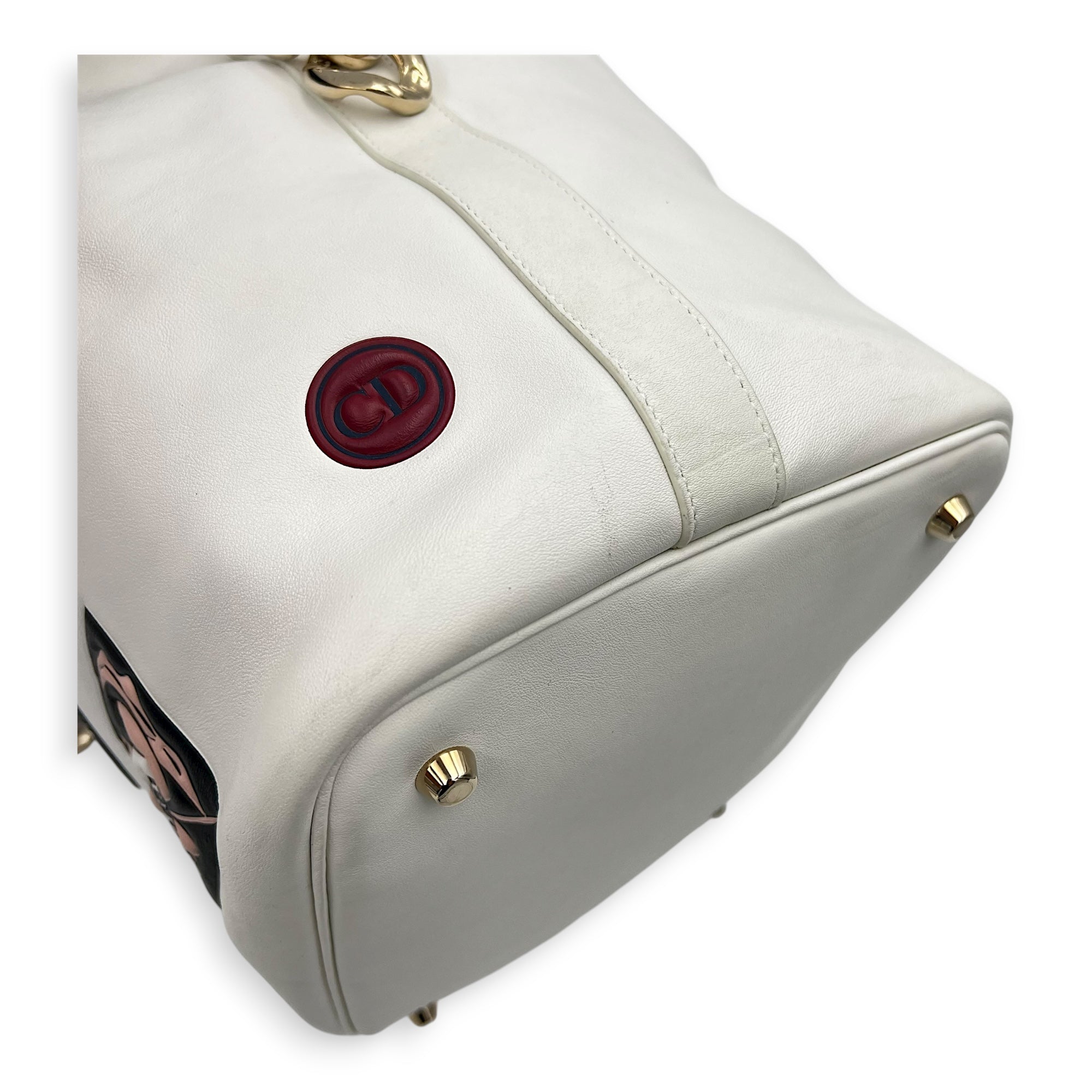 Paradise Bubble Bucket Bag White in Calfskin, Gold hardware