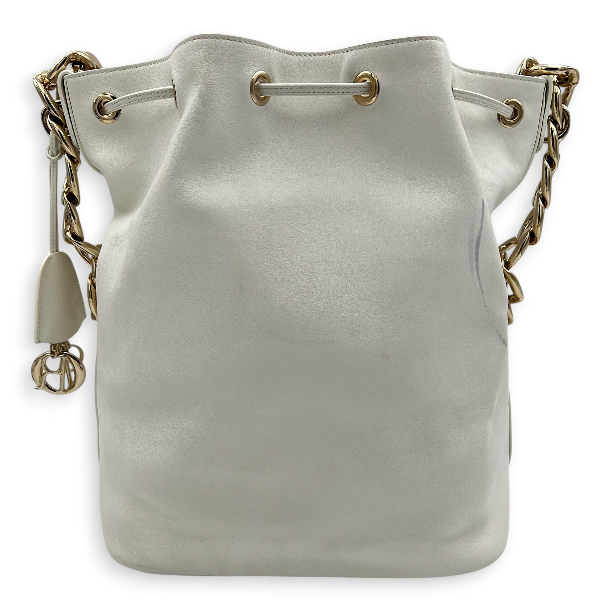 Paradise Bubble Bucket Bag White in Calfskin, Gold hardware