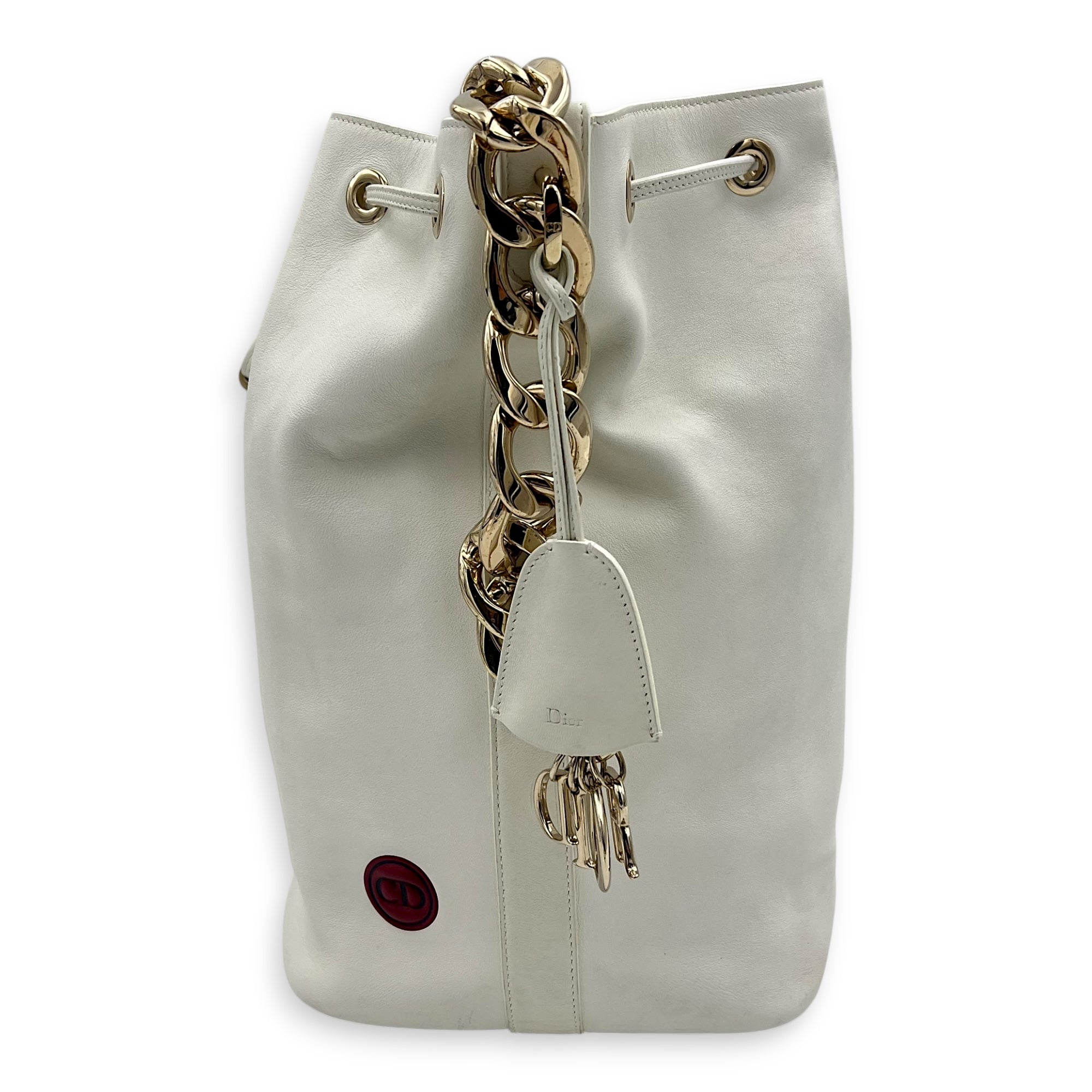 Paradise Bubble Bucket Bag White in Calfskin, Gold hardware