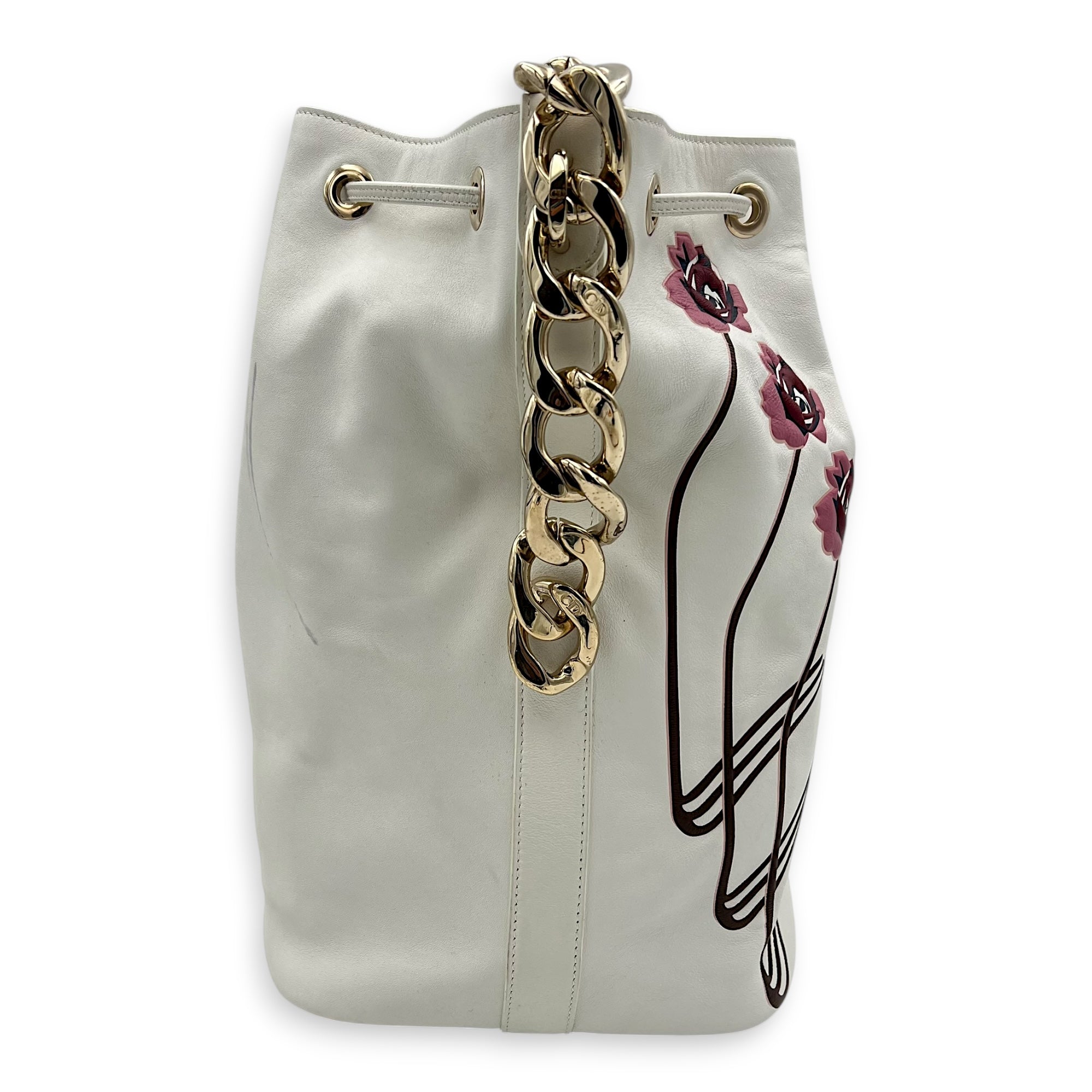Paradise Bubble Bucket Bag White in Calfskin, Gold hardware