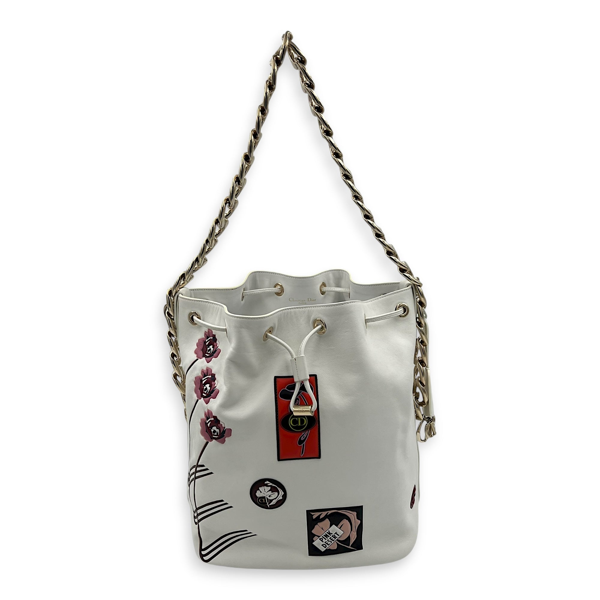 Paradise Bubble Bucket Bag White in Calfskin, Gold hardware
