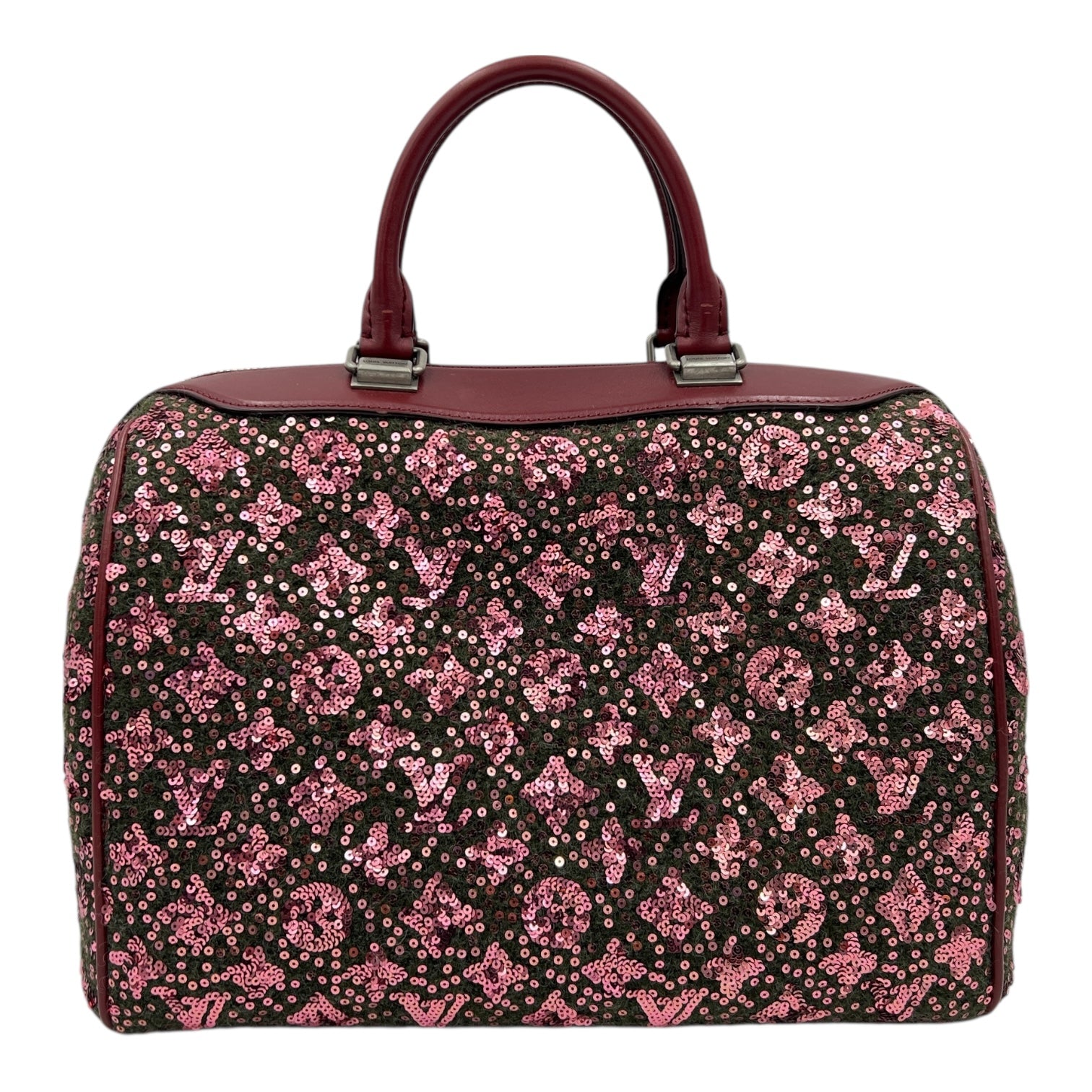FW12 Sunshine Express Speedy Top Handle Bag 30 Red in Wool, Silver hardware