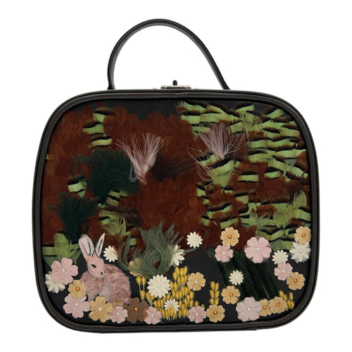 2015 FW Paris-Salzburg Embroidered Vanity Case Brown in Lambskin, Ruthenium hardware