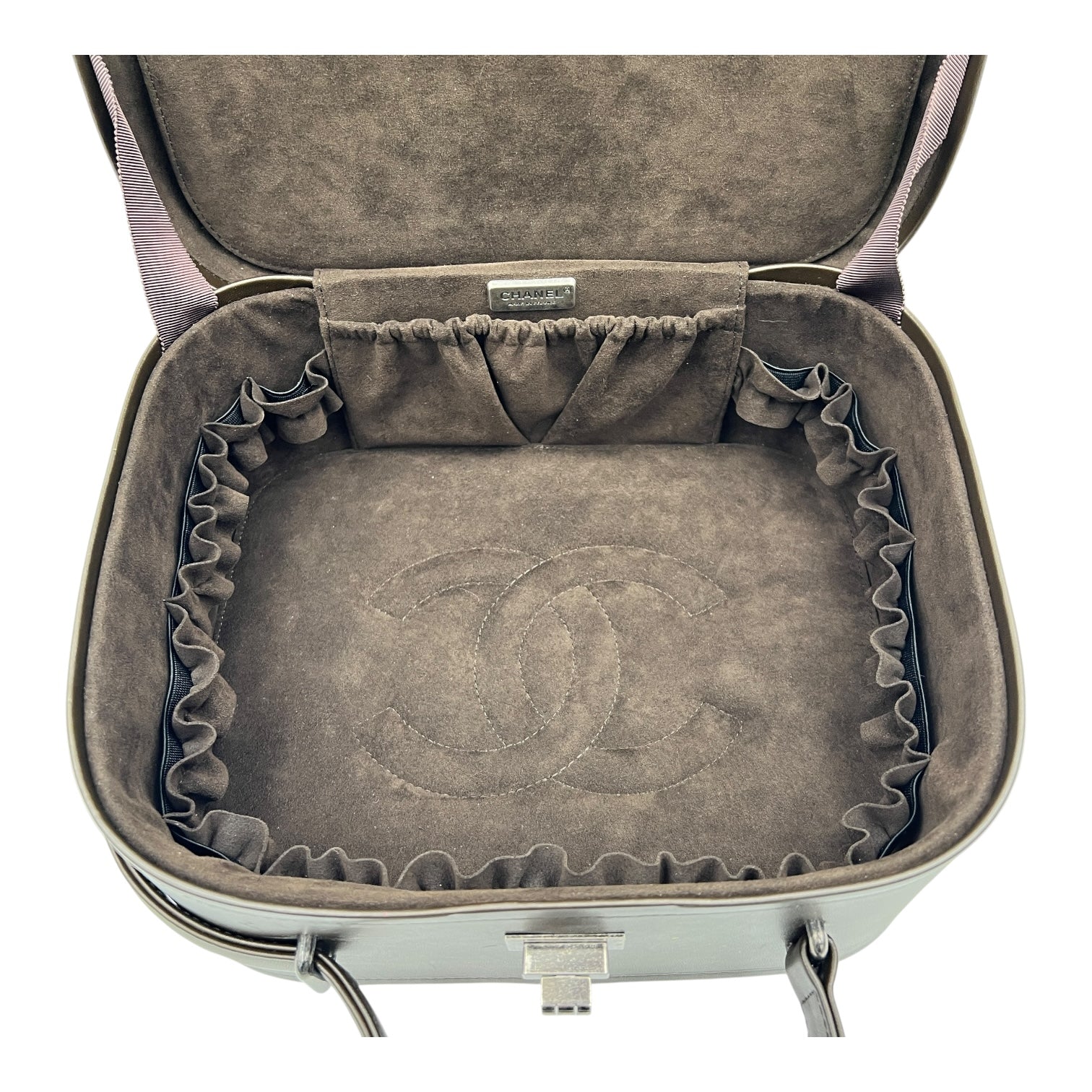 2015 FW Paris-Salzburg Embroidered Vanity Case Brown in Lambskin, Ruthenium hardware