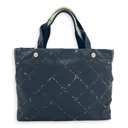 Vintage Travel Line Tote Bag Black in Nylon, Silver hardware