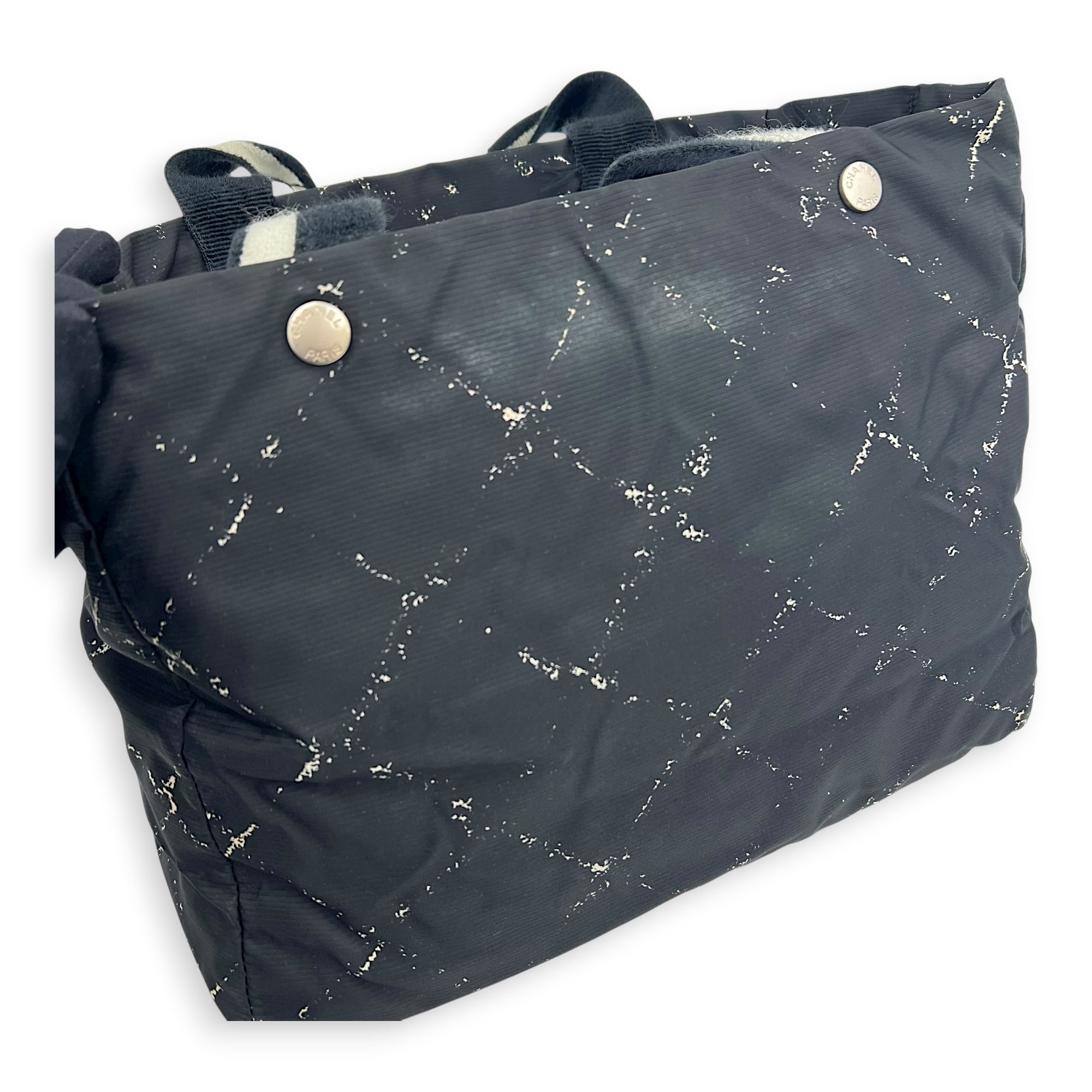 Vintage Travel Line Tote Bag Black in Nylon, Silver hardware